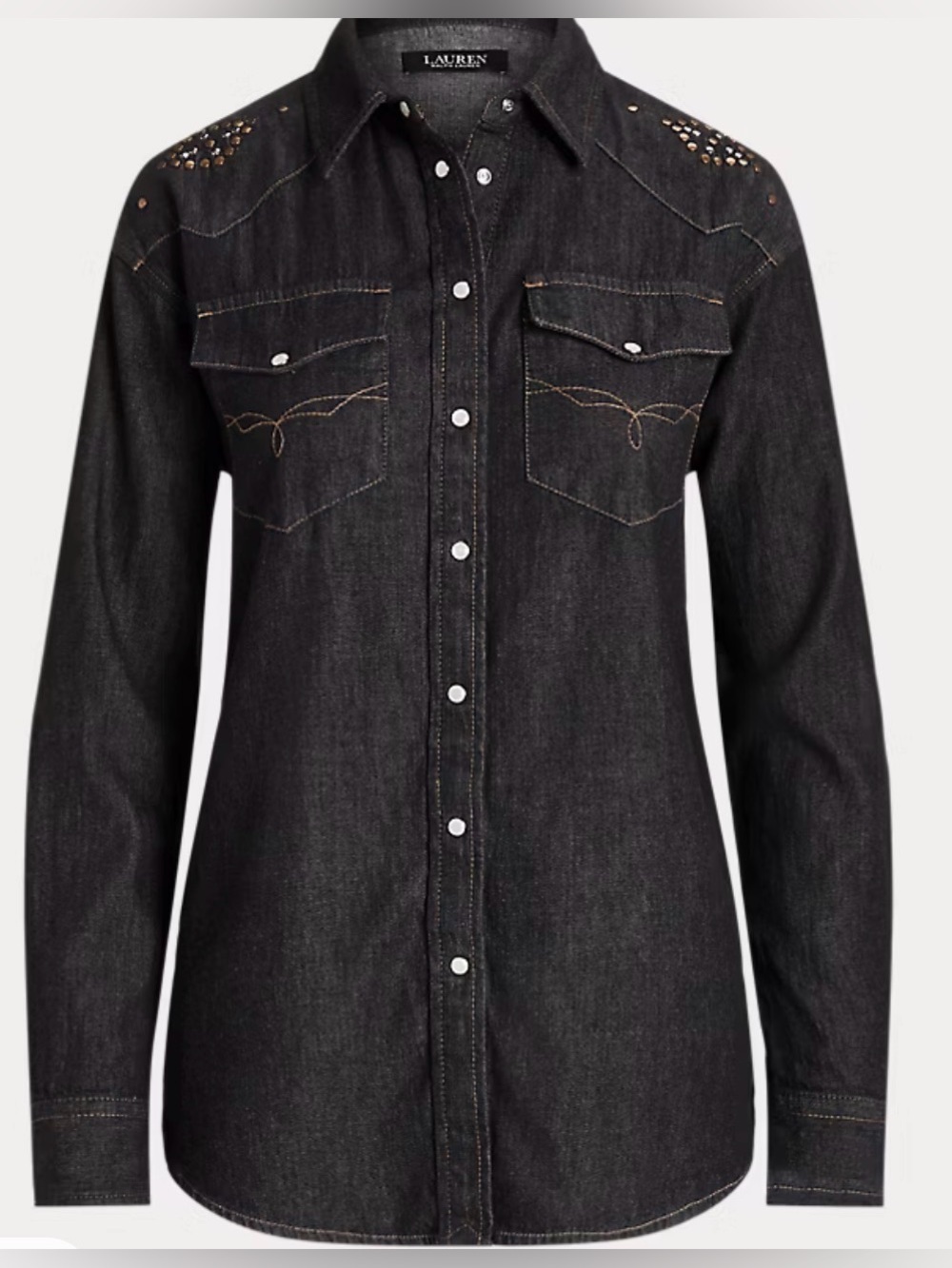 Lauren Ralph Lauren Black Denim Western-Style Shirt with Stud Accents
